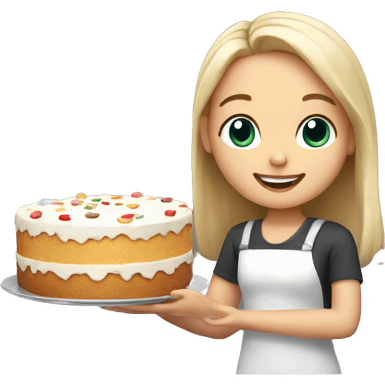 happy white girl holding food cake  emoji