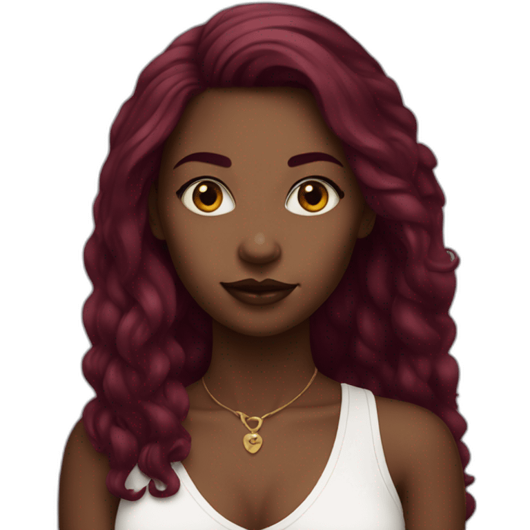 dark girl with long burgundy hair piercing brow  emoji