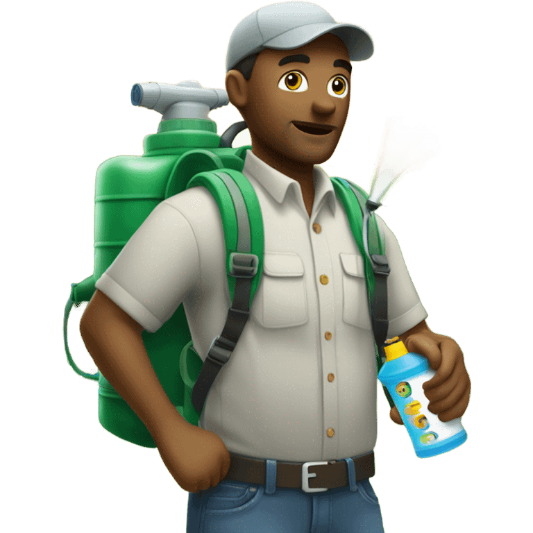 Man backpack spraying bugs emoji