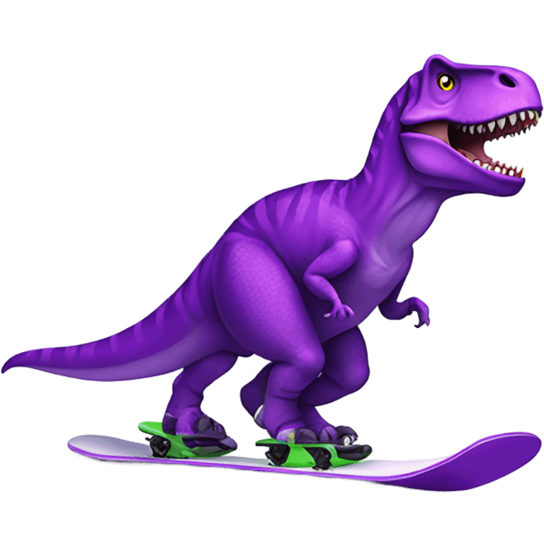 Purple T. rex on a snow board  emoji