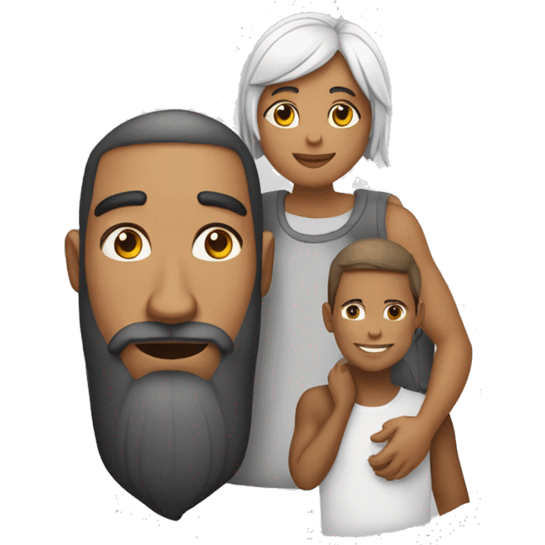 Pai branco com um filho e uma filho negro de cabelos longos emoji