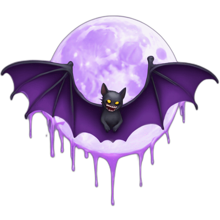 realistic full moon dripping purple behind with vampire bat wings flying in front emoji