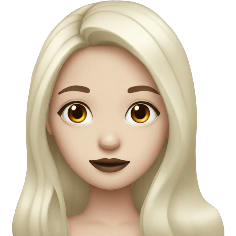 Pale girl with long black hair and makeup emoji