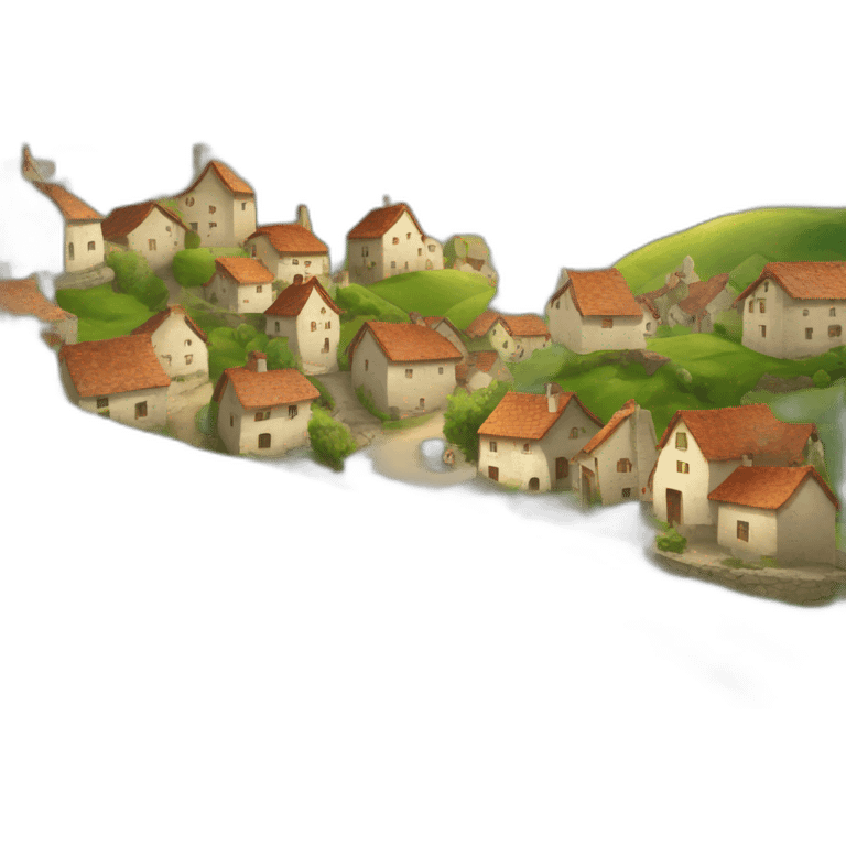 petit village avec une colline et le soleil en fond emoji