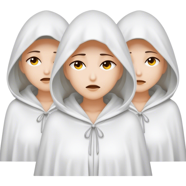 3 mysterious women in white hooded cloaks that cover their eyes emoji