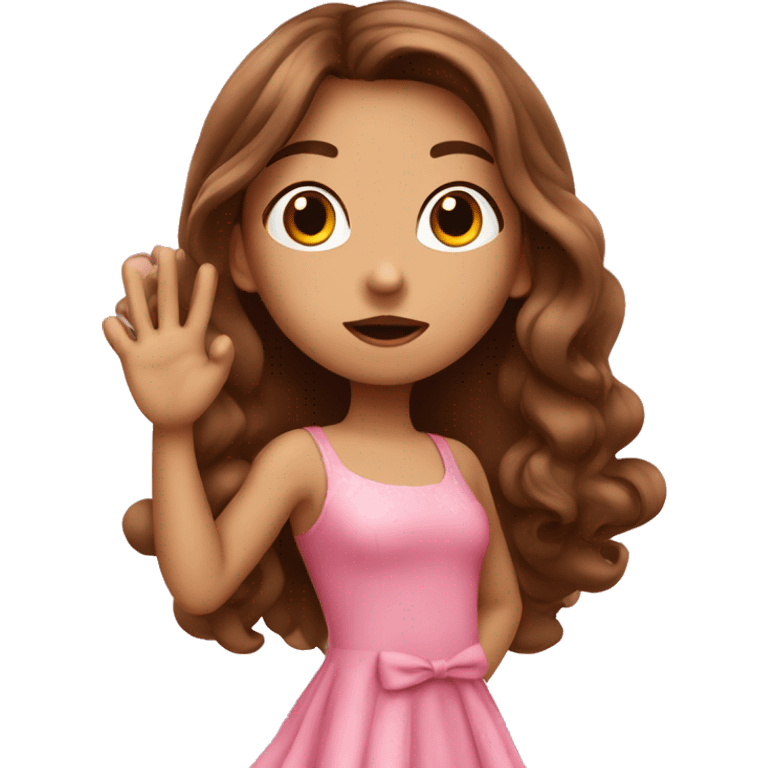 girl with long brown hair and pink dress blowing a kiss  emoji