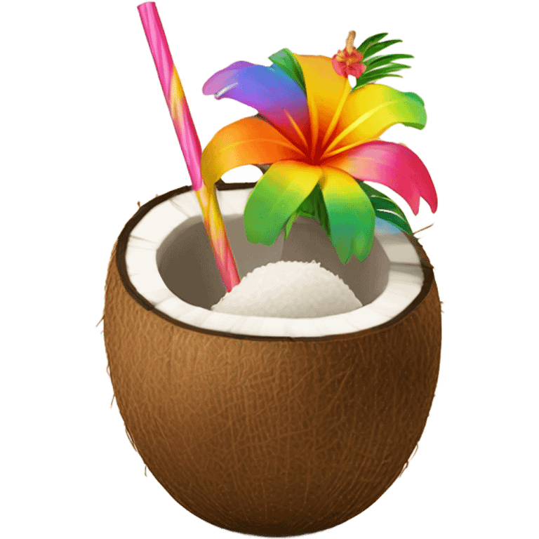 Coconut with straw and flower in emoji