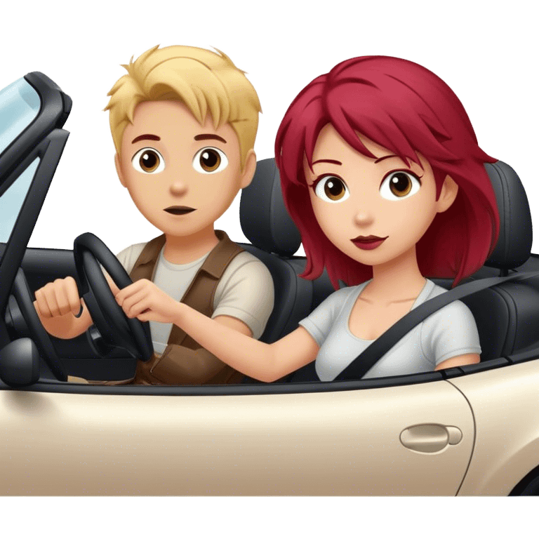 Miata ND with blonde boy driving and a girl with dyed dark red hair in the passenger seat emoji