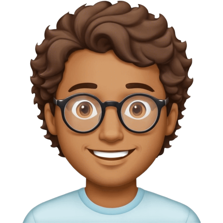 hombre moreno claro, con lentes redondos, sin barba, con cabello lacio ondulado hacía un lado y feliz emoji