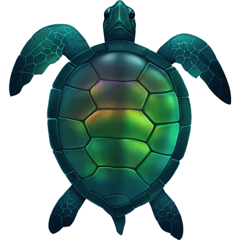 Dark iridescent sea turtle glowing with a bow emoji