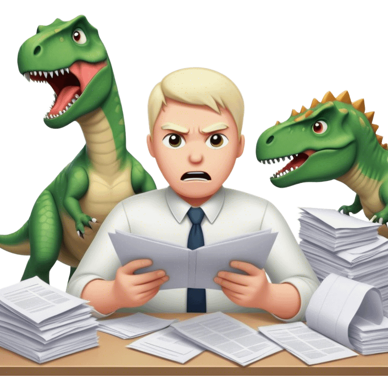 office Dinosaurs, angry, papers everywhere emoji