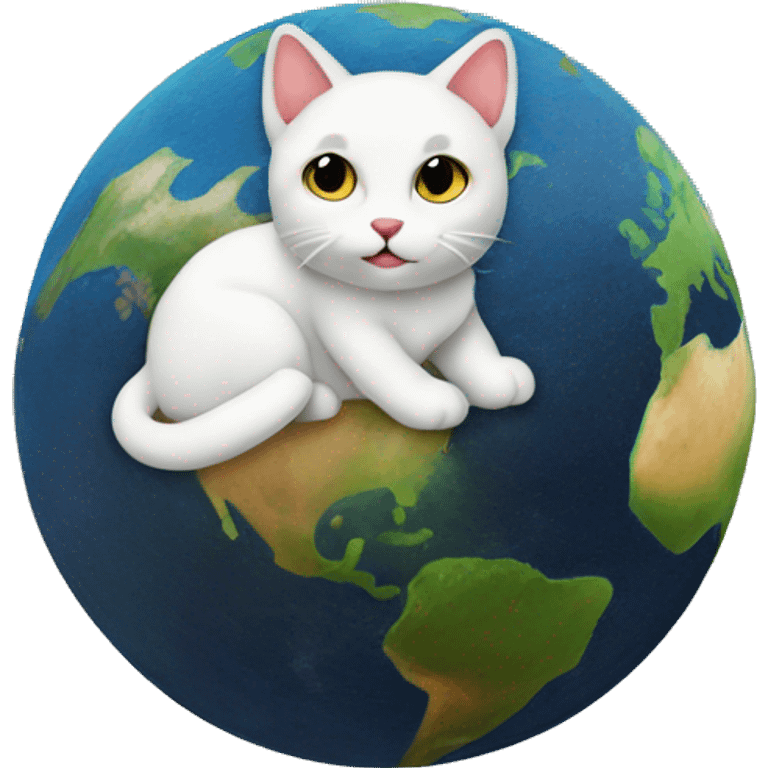 cat sitting on the earth planet globus emoji