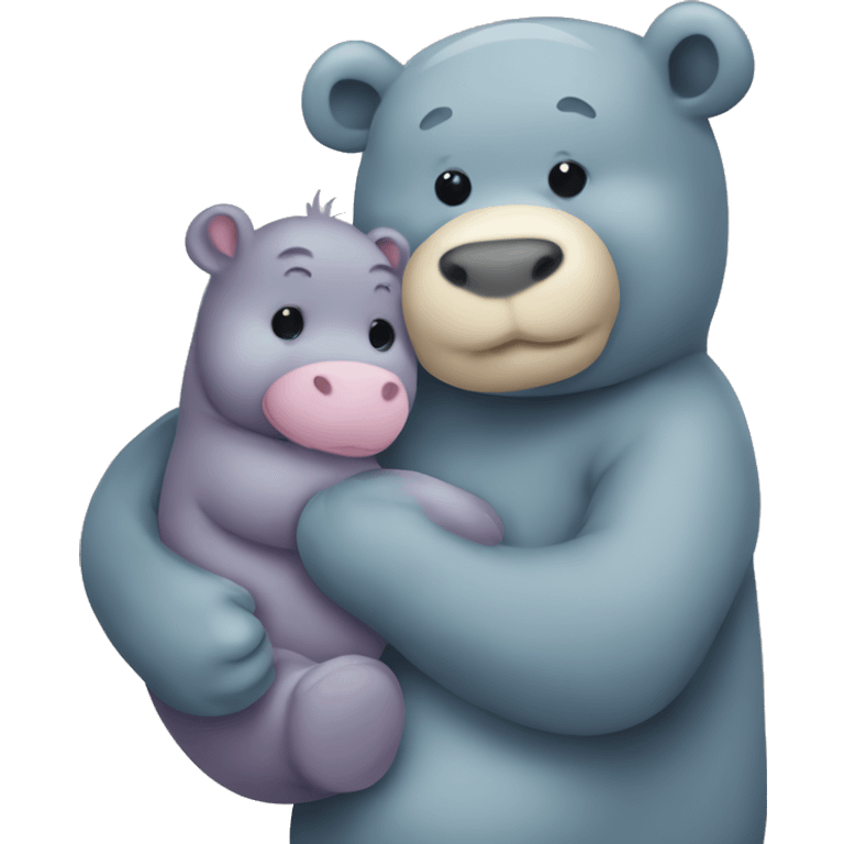 teddy bear hugging a baby hippo emoji