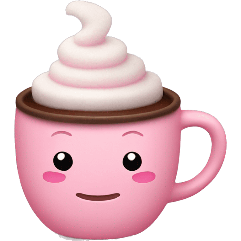 cute pink pastel mug with hot cocoa emoji