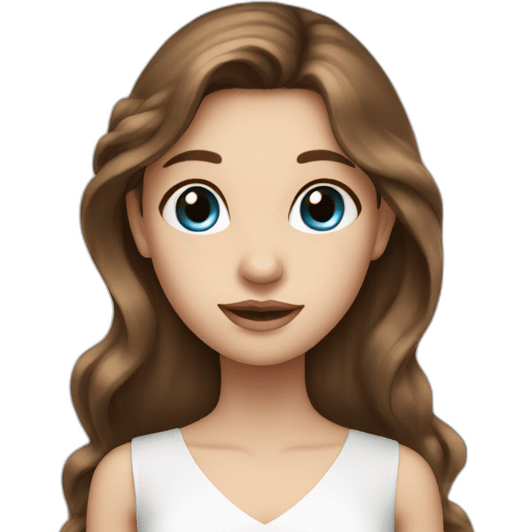 Girl with long brown hair blue eyes in white dress  emoji