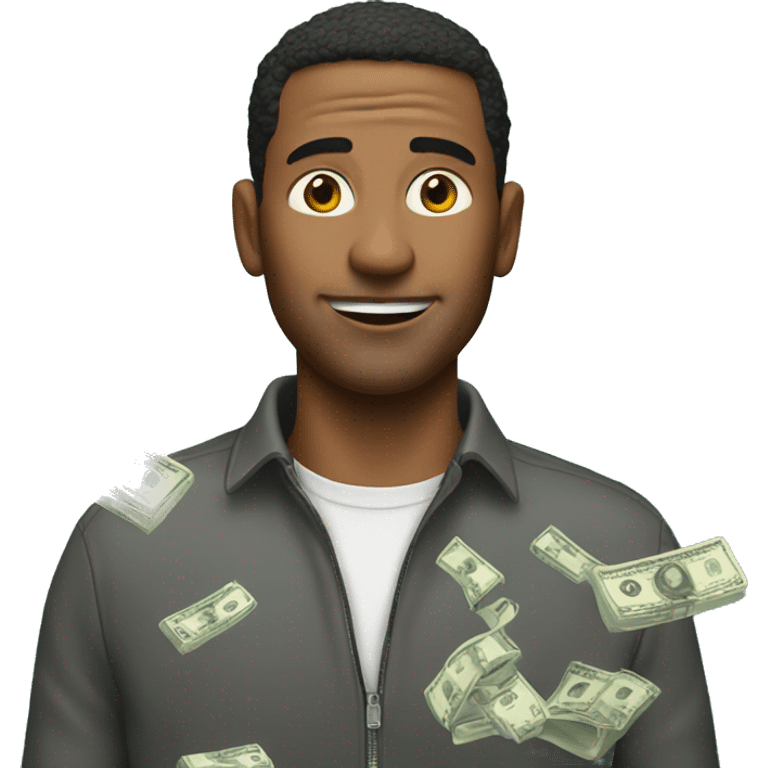 man with money falling around him emoji