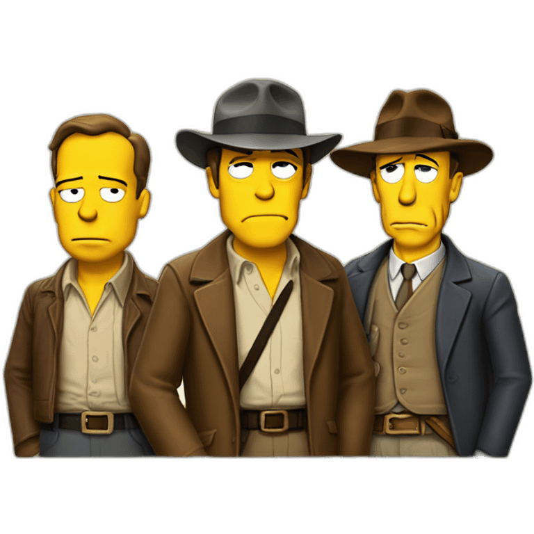 Humphrey bogart talking with Indiana jones and Homer Simpson emoji