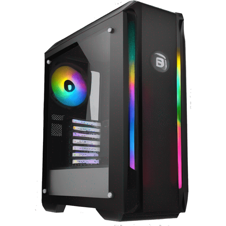 Black gaming PC RGB mid-tower case with glass side panel emoji