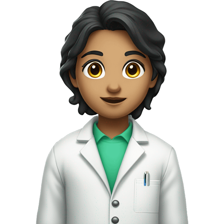 Indian fair skinned student with black hair wearing a lab coat with a test tube containing green bubbly liquid emoji