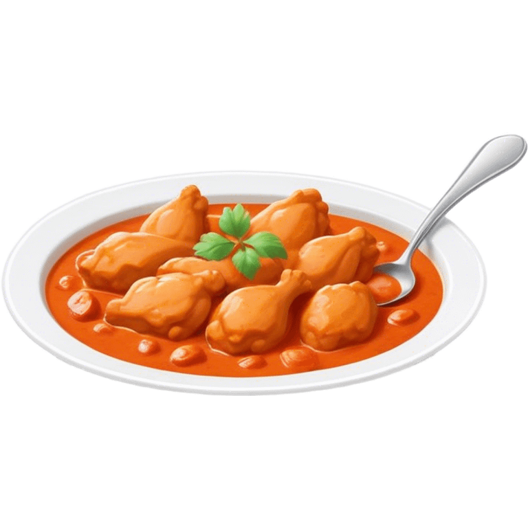 Cinematic Realistic Butter Chicken Dish Emoji, depicted with tender chicken simmered in a creamy tomato‚Äêbased sauce rendered with rich textures and dynamic, appetizing lighting. emoji