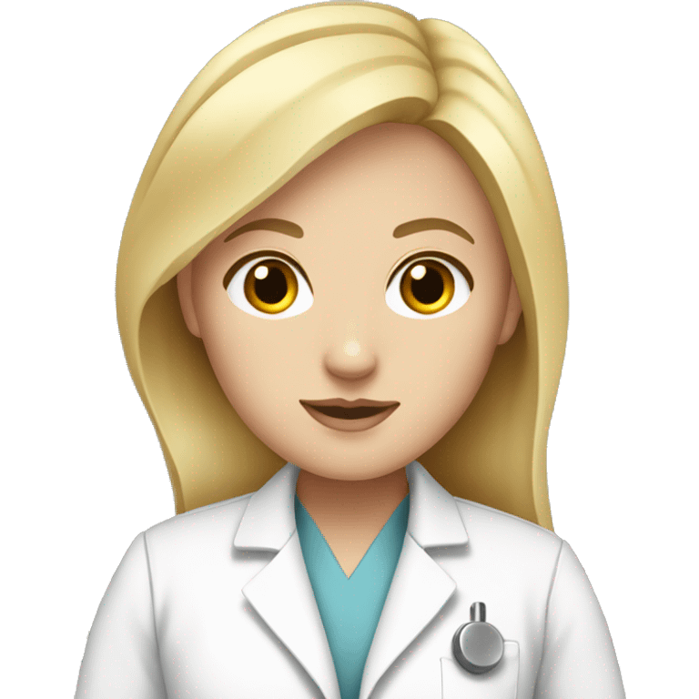 white girl with blonde flat hair wearing a lab coat emoji