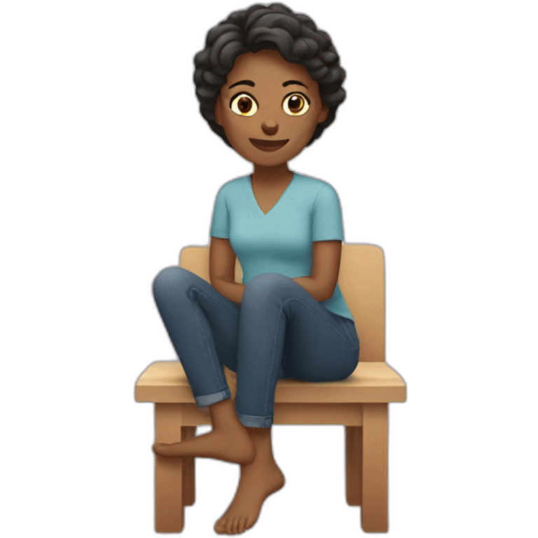 woman sitting down showing feet emoji