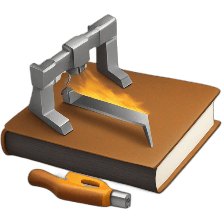 isometric thick BOOK with picture of wood, welder, leather, tools emoji