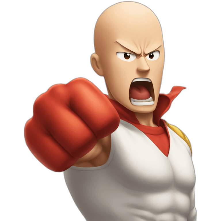 Angry Saitama with his red giant hand punching emoji