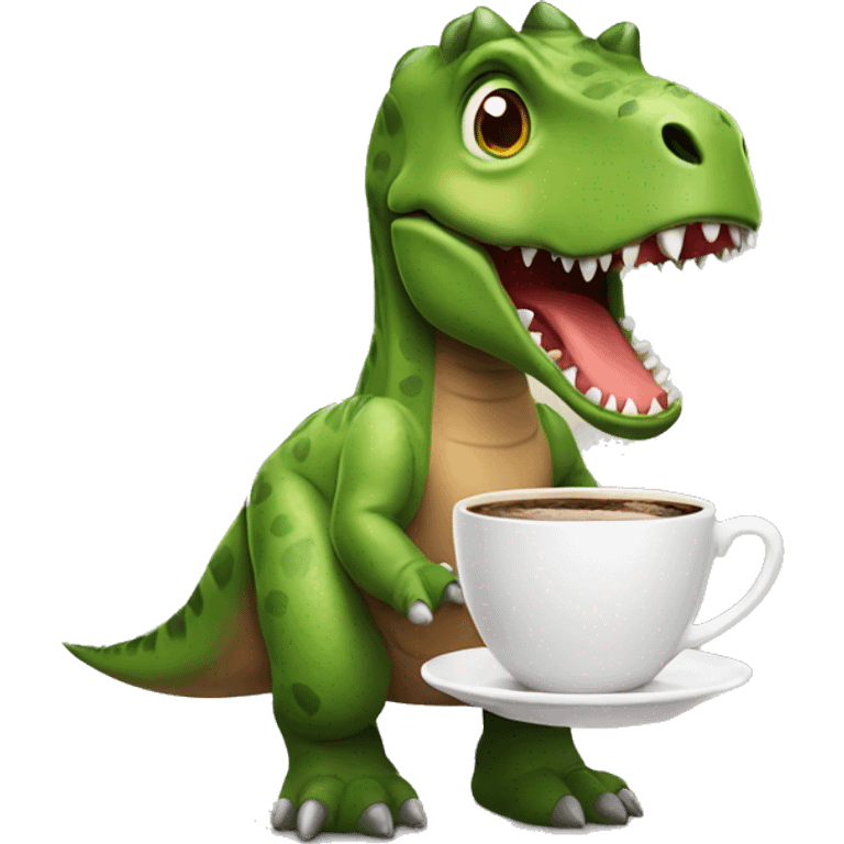 Dinosaur with coffee emoji