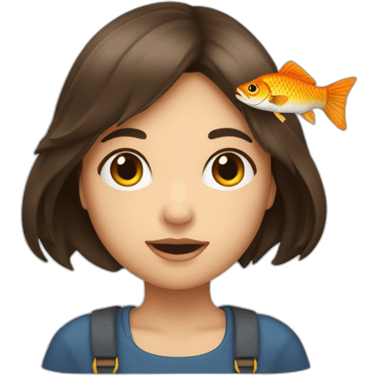 Fille avec une frange brune qui mange du poisson emoji