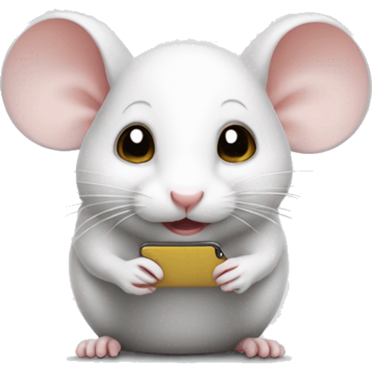 Cute little white mouse using an iphone emoji