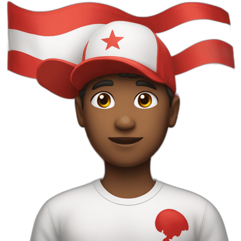 A 13-year-old boy with a big body wearing a red white hat and a red white flag in his hand emoji