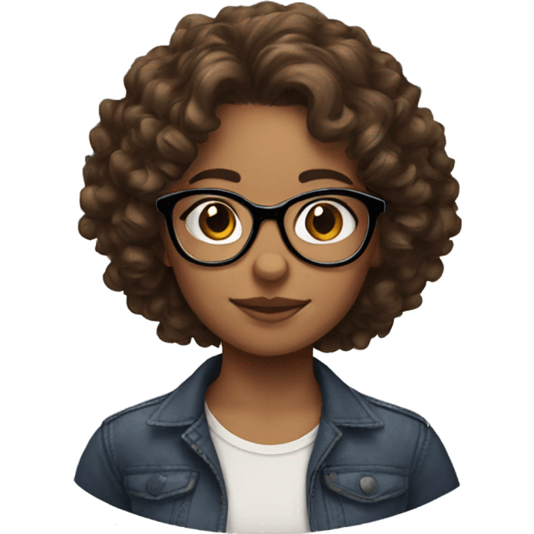 girl with brown curly mid length hair and glasses emoji