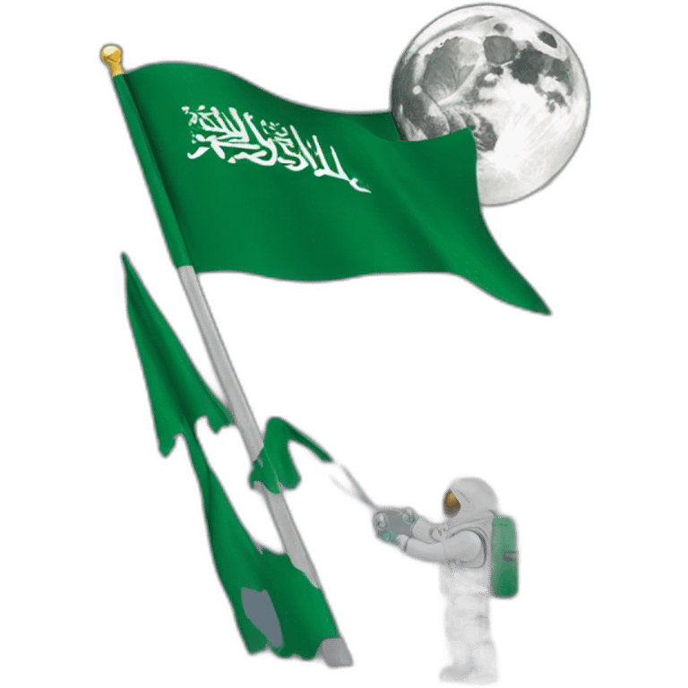 A person places the Saudi flag on the moon emoji