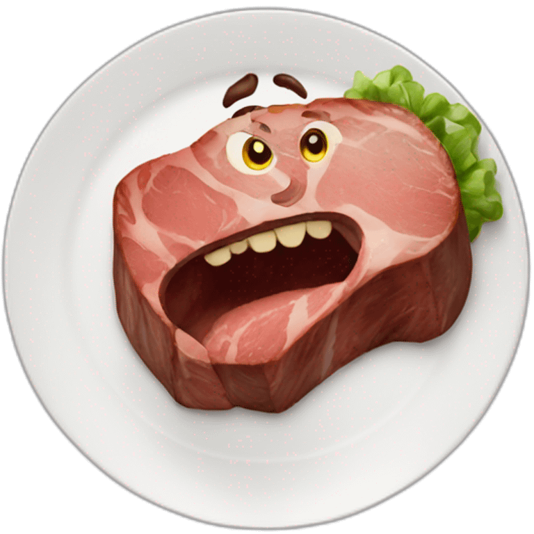 happy steak eating human on a plate emoji