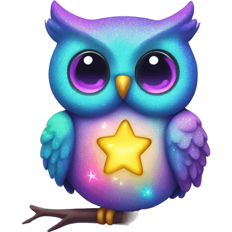 Two Kawaii neon star glitter owl emoji    emoji