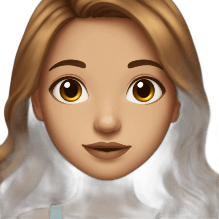 Beautiful girl with volume long brown hair and birthmark on the left side emoji