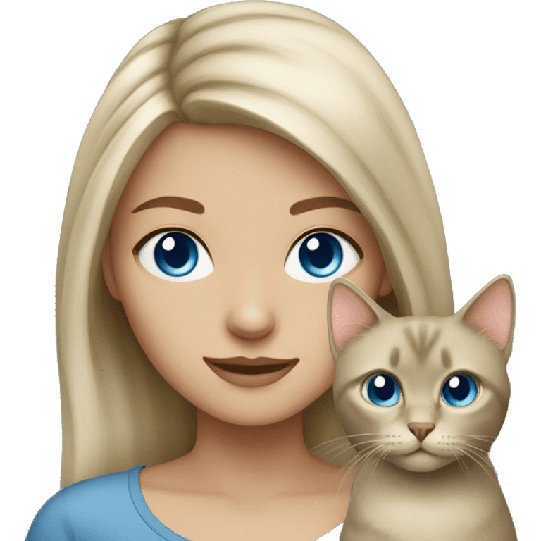 Dark blonde blue eyes girl with a grey-beige cat emoji