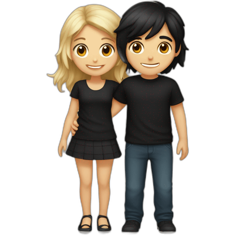 A girl and boy hugging each other (girl with medium black hair and fair colour  wearing black shirt sexy and boy with black hair with fair colour wearing black shirt  emoji