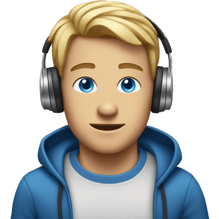 Man with blue eyes Listening to music on headphones. emoji