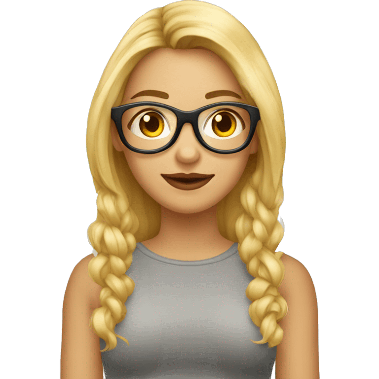 Mujer joven con gafas de cabello corto rubio con un diablito  emoji