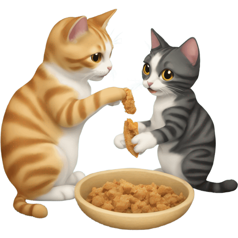 cat feeding another cat a wing emoji