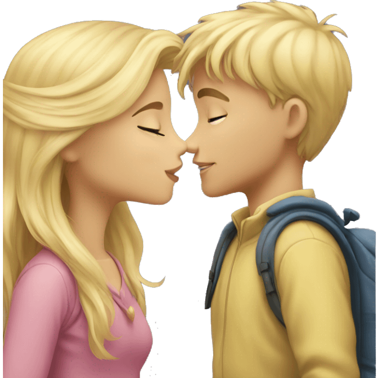 Blond girl kisses a blond boy emoji