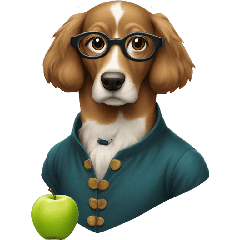 Isaac Newton as a Dog with an apple and glasses emoji