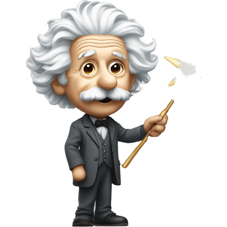 Albert Einstein holds a magic wand in his hand emoji