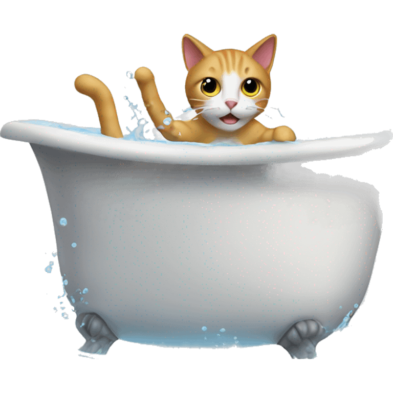 cat jumping outside of a bath filled with water  emoji