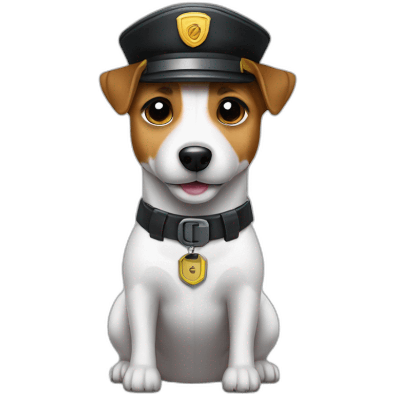 a jack russell terrier dog who works as a switchman and wears a bulletproof vest emoji