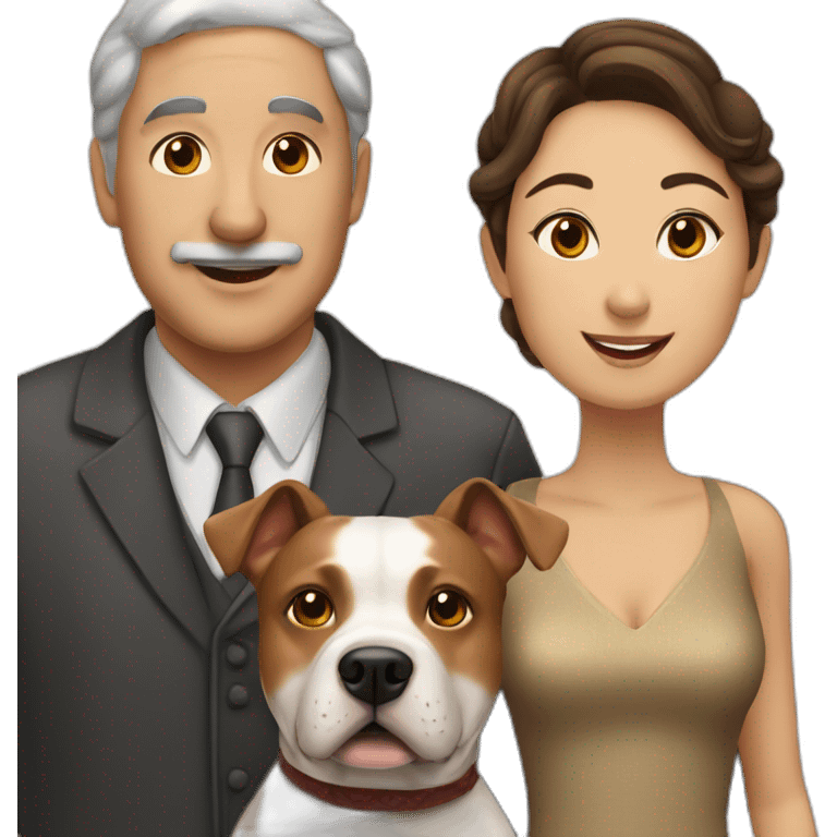 Jewish man and Chinese lady with brown Staffordshire terrier dog emoji