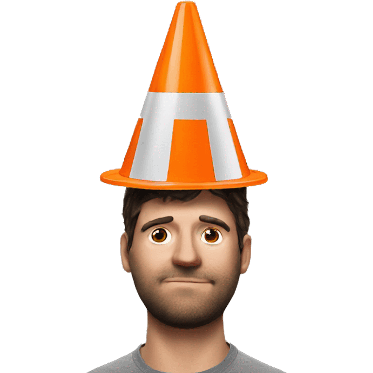 Orange traffic cone on a guy head who hide eyes emoji