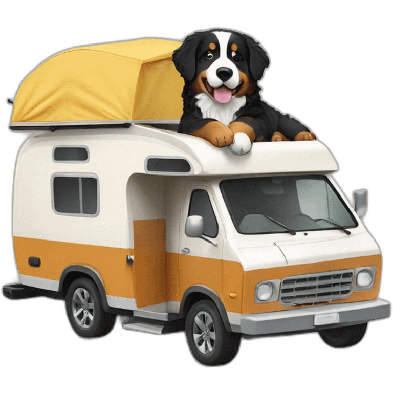 bernese mountain dog driving a camper emoji